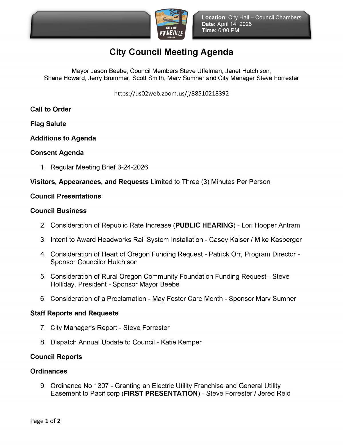 Council Agenda - Pg 1