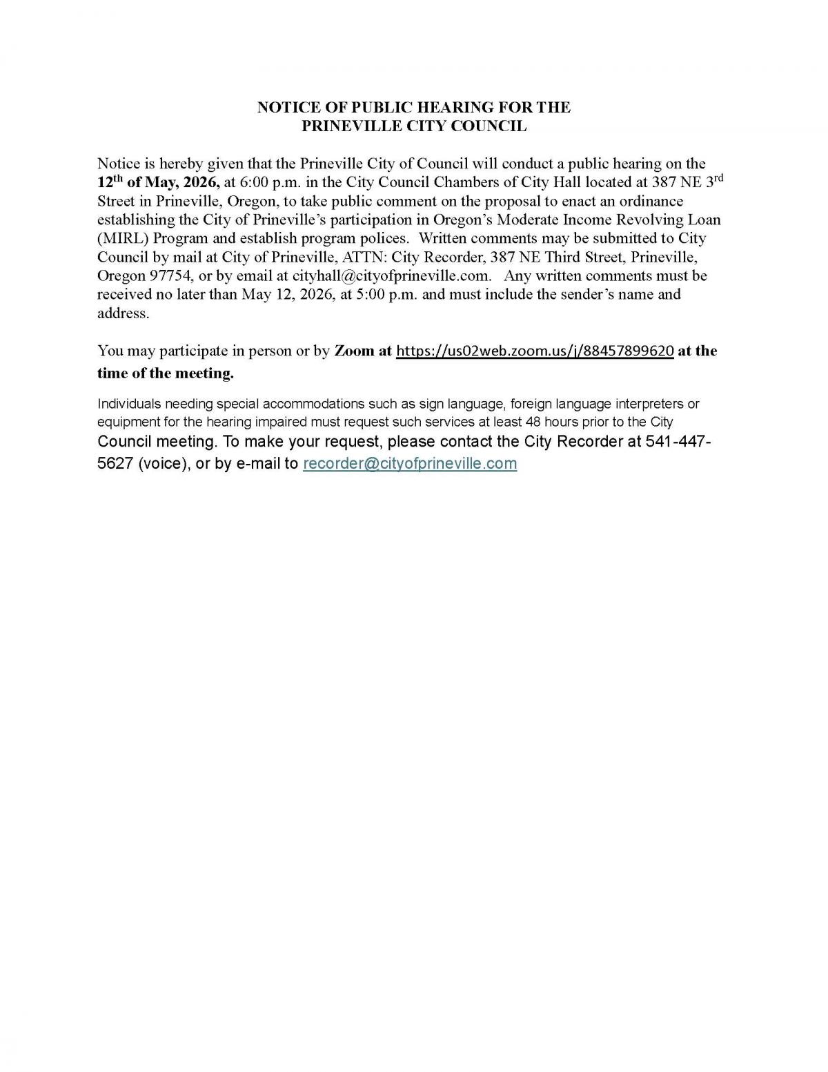 Public Hearing Notice
