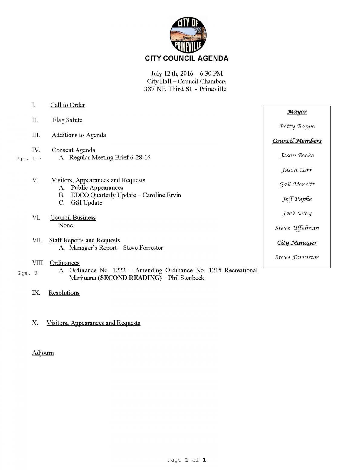 Council Agenda 7-12-16