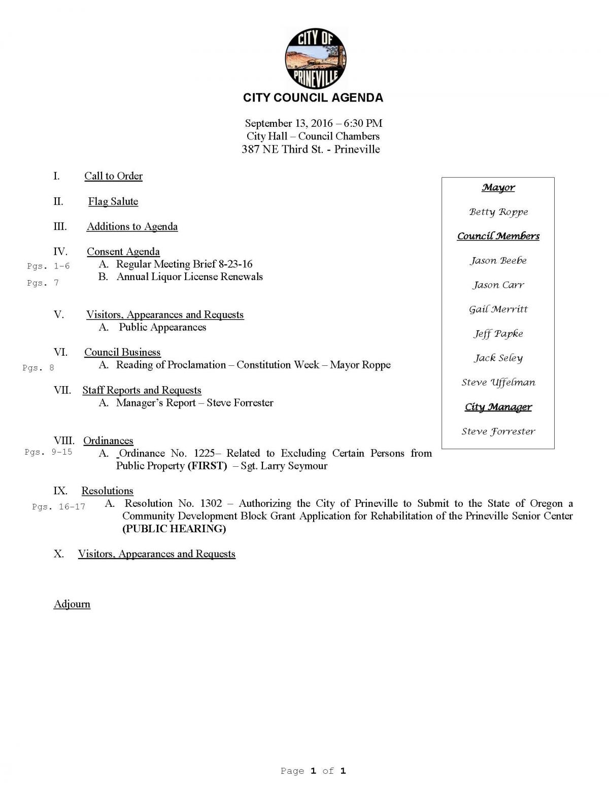 Council Agenda 9-13-16