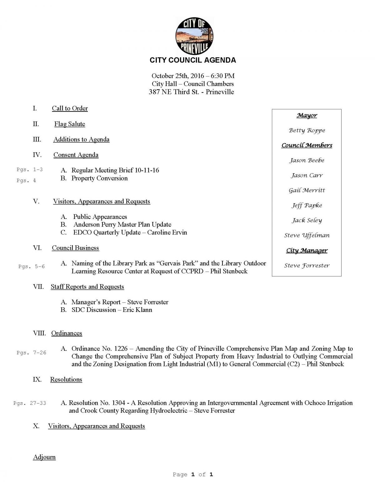 Council Agenda 10-25-16