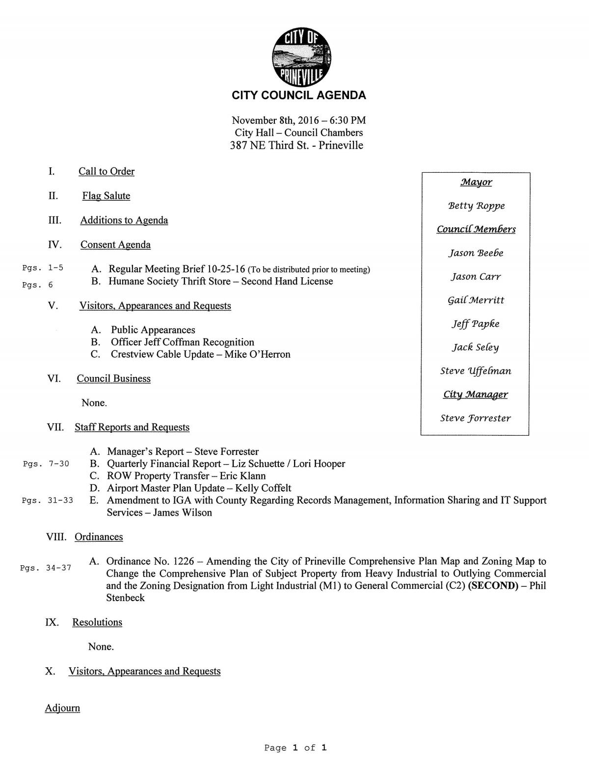 Council Agenda 11-08-16