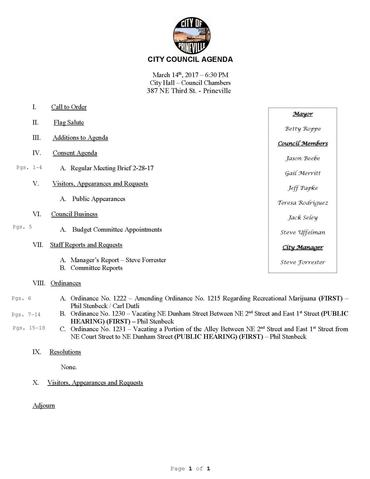 Council Agenda 3-14-17