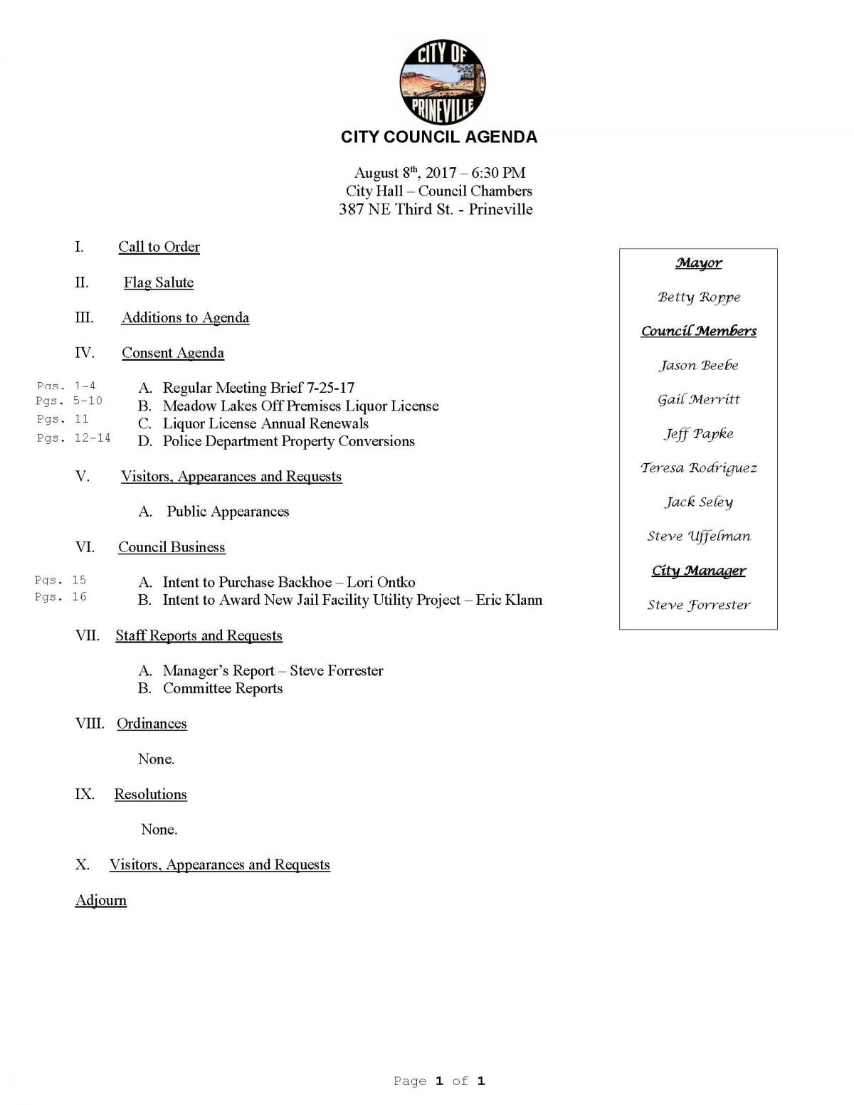 Council Agenda 8-8-17
