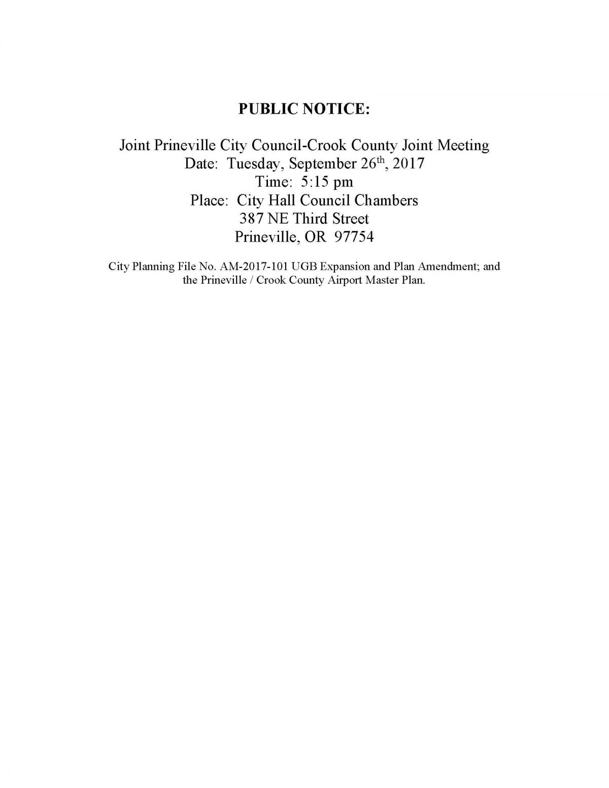 Public Notice City-County Joint Meeting 