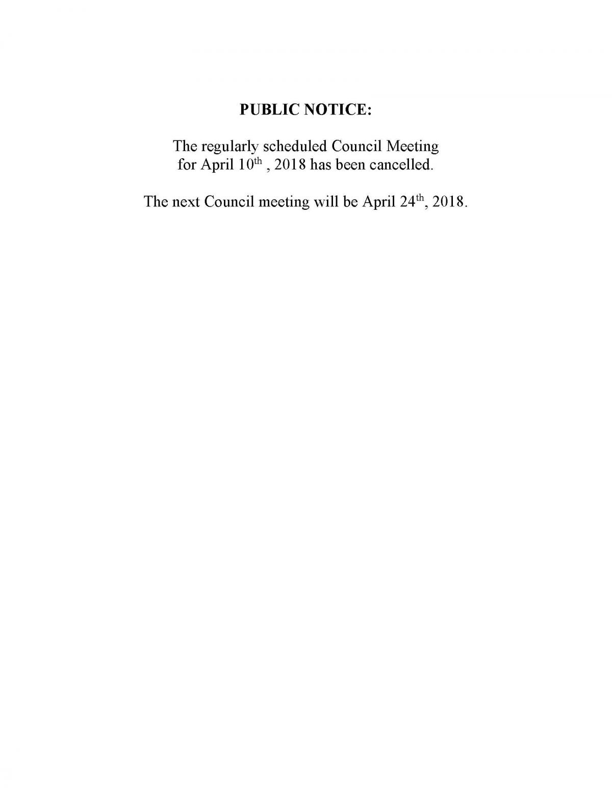 Public Notice - April 10th Council Meeting - Cancelled