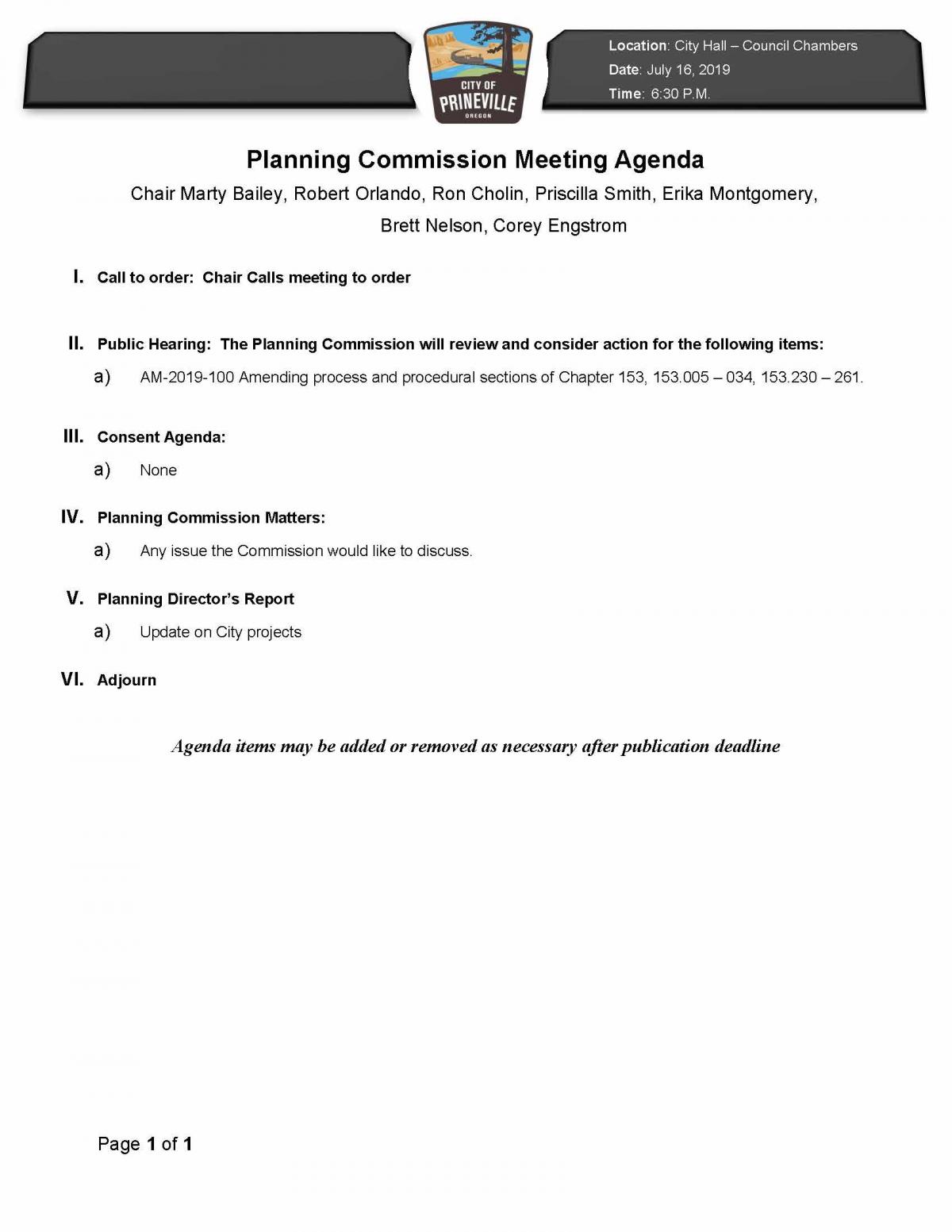 Agenda 7/16/2019