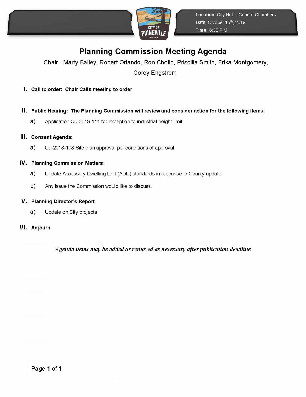 Agenda 10/15/2019