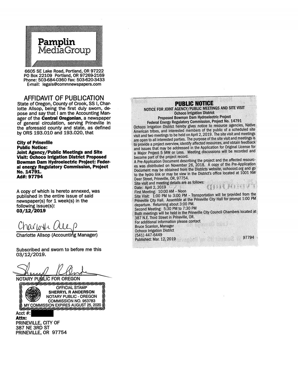 Public Meeting Notice Affidavit