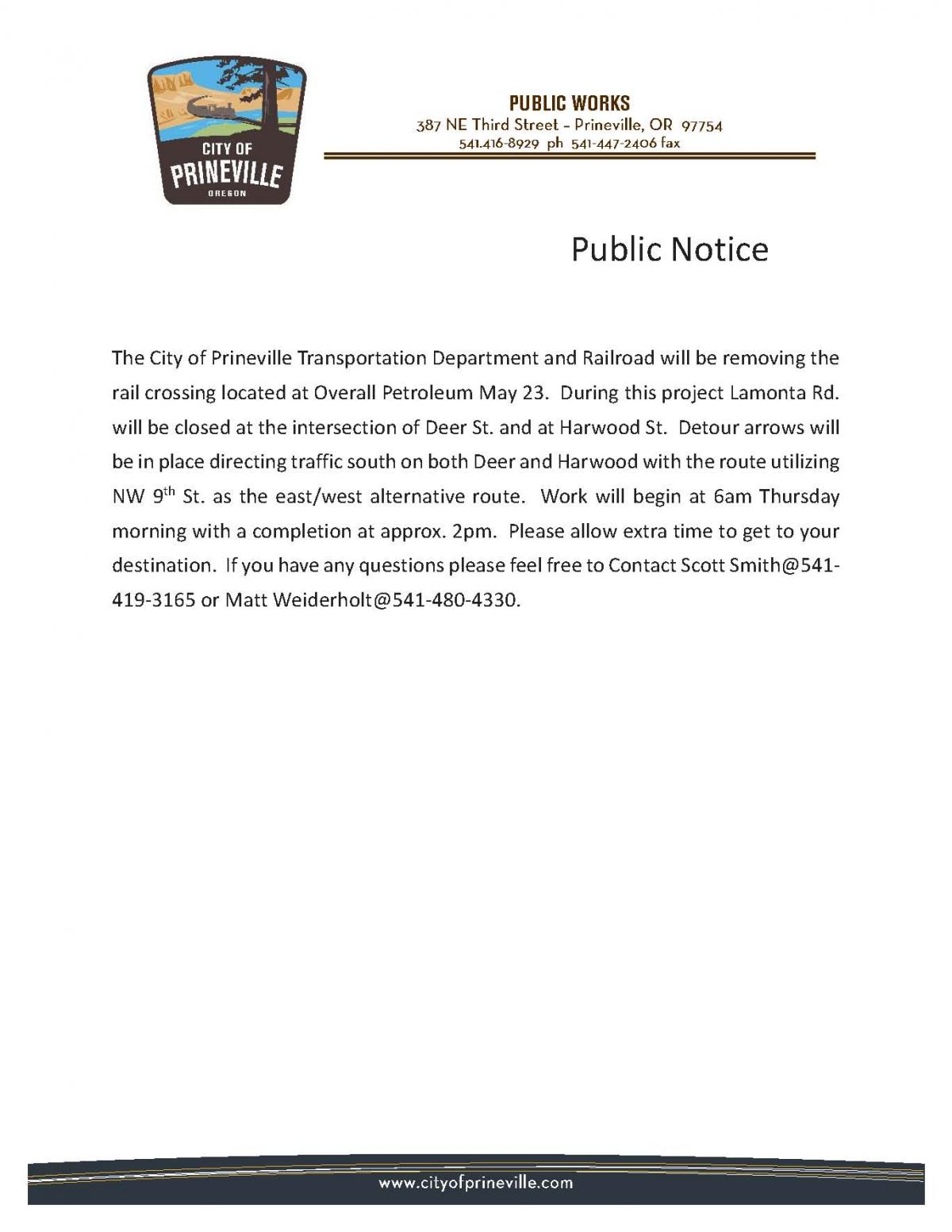 Rail Crossing Removal May 23rd
